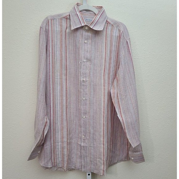 Vincenzo di Ruggiero Men’s Linen Stripe Shirt Size XL Handmade in Italy NWOT - Picture 1 of 11